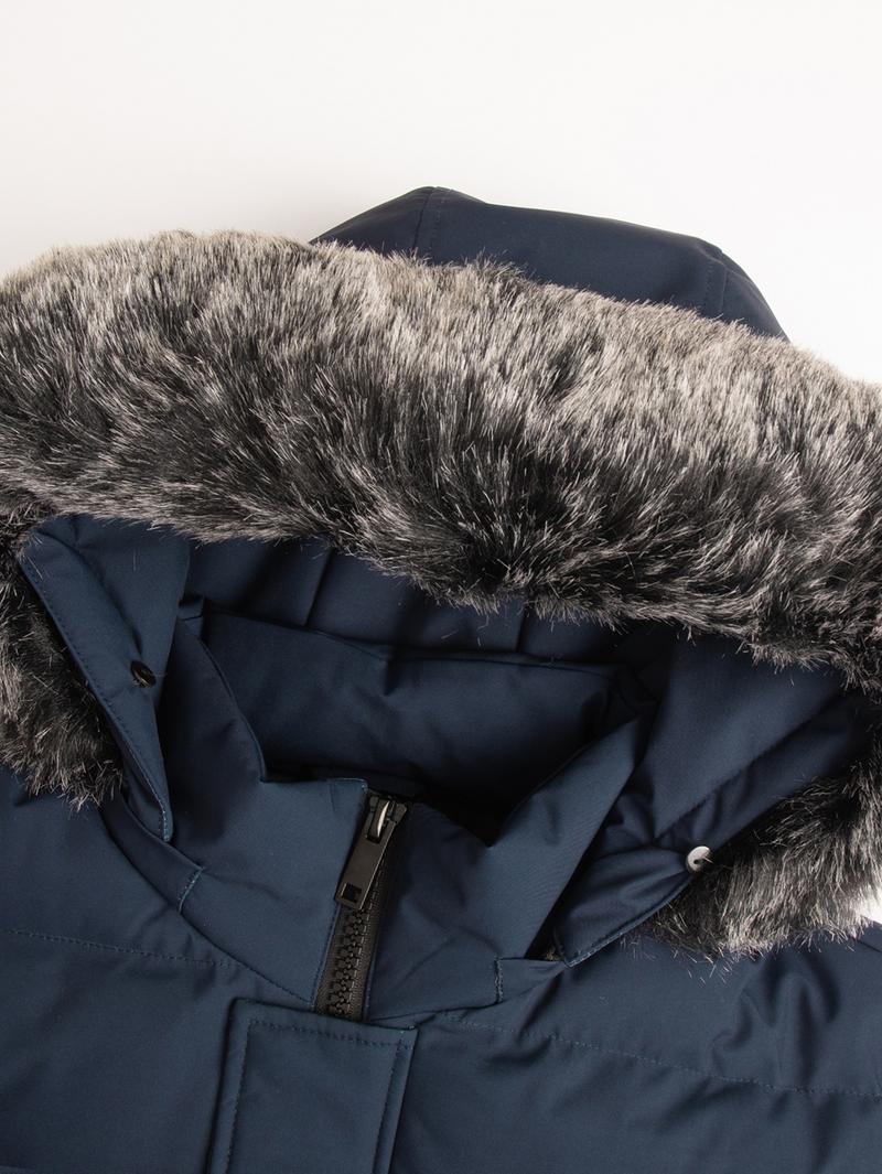 Men's Heavy-Duty Winter Coat with Detachable Fur-Like Hood & Collar - Long Jacket, Large Pockets, -Filled Cold-Weather Outerwear for Skiing, Commuting - Hand Washable (No-Stretch)