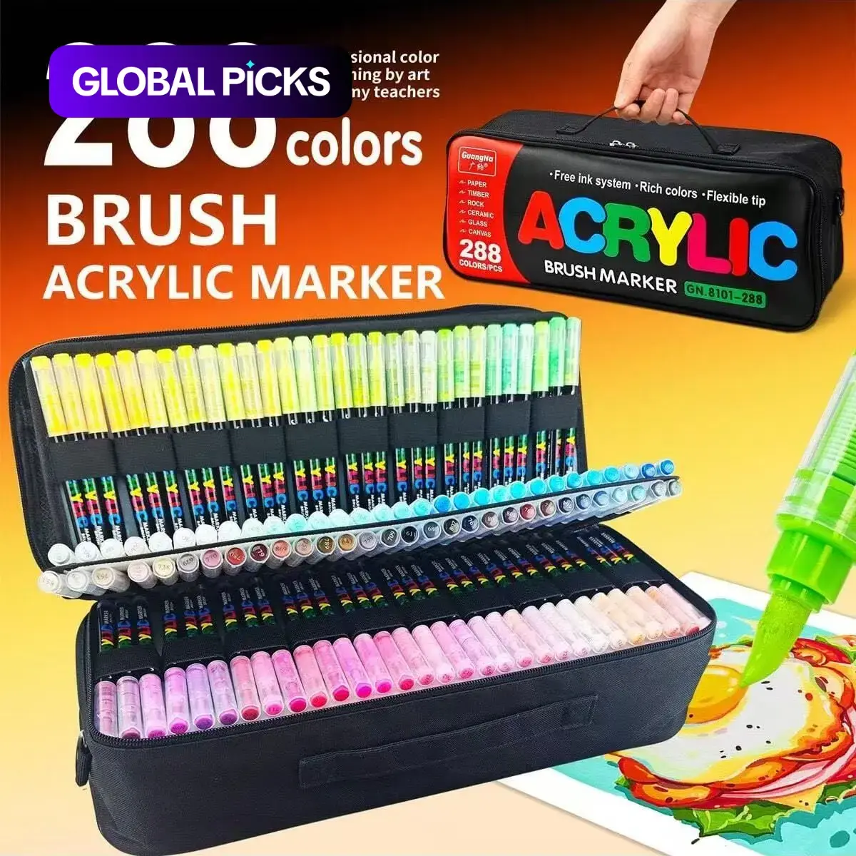 Guangna Classic 288/240 Colors Acrylic Paint Markers, Art Markers Set, Painting Supplies, Liquid Ink System, Rich Pigment, Smooth Flow, Stackable Colors, for Fabric, Rock, Wood & DIY Crafts #GLOBAL PICKS