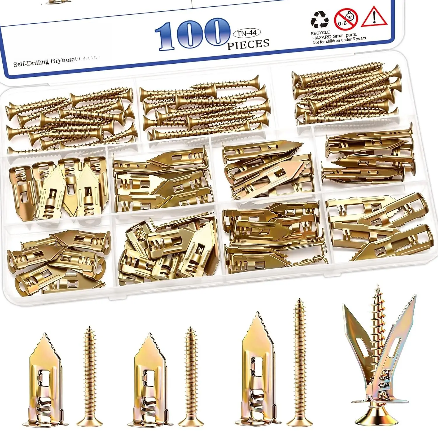 100 count 3 Size Self Drywall Drilling Anchors with Screws Kit, Metal & Heavy Duty Grip Anchors for Wall Sheetrock, Expansion Anchor  Sizes for Picture Frames, Shelves &  Decor
