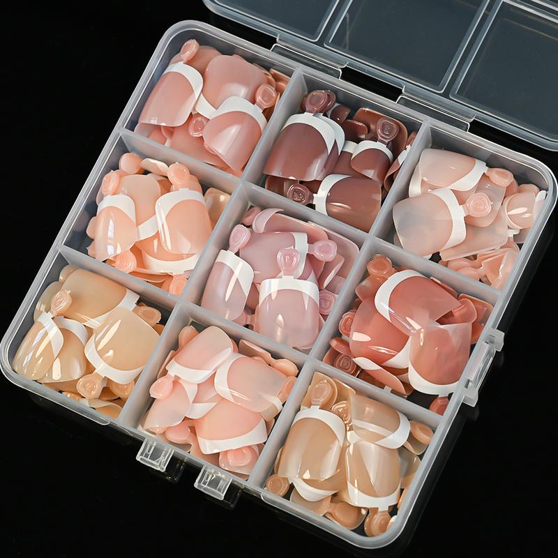 216/120Pcs Press on Toenails 9Colors Short Square False Nail Tips Glossy Nude/Pink/Brown Fake Toenail for Summer DIY Foot