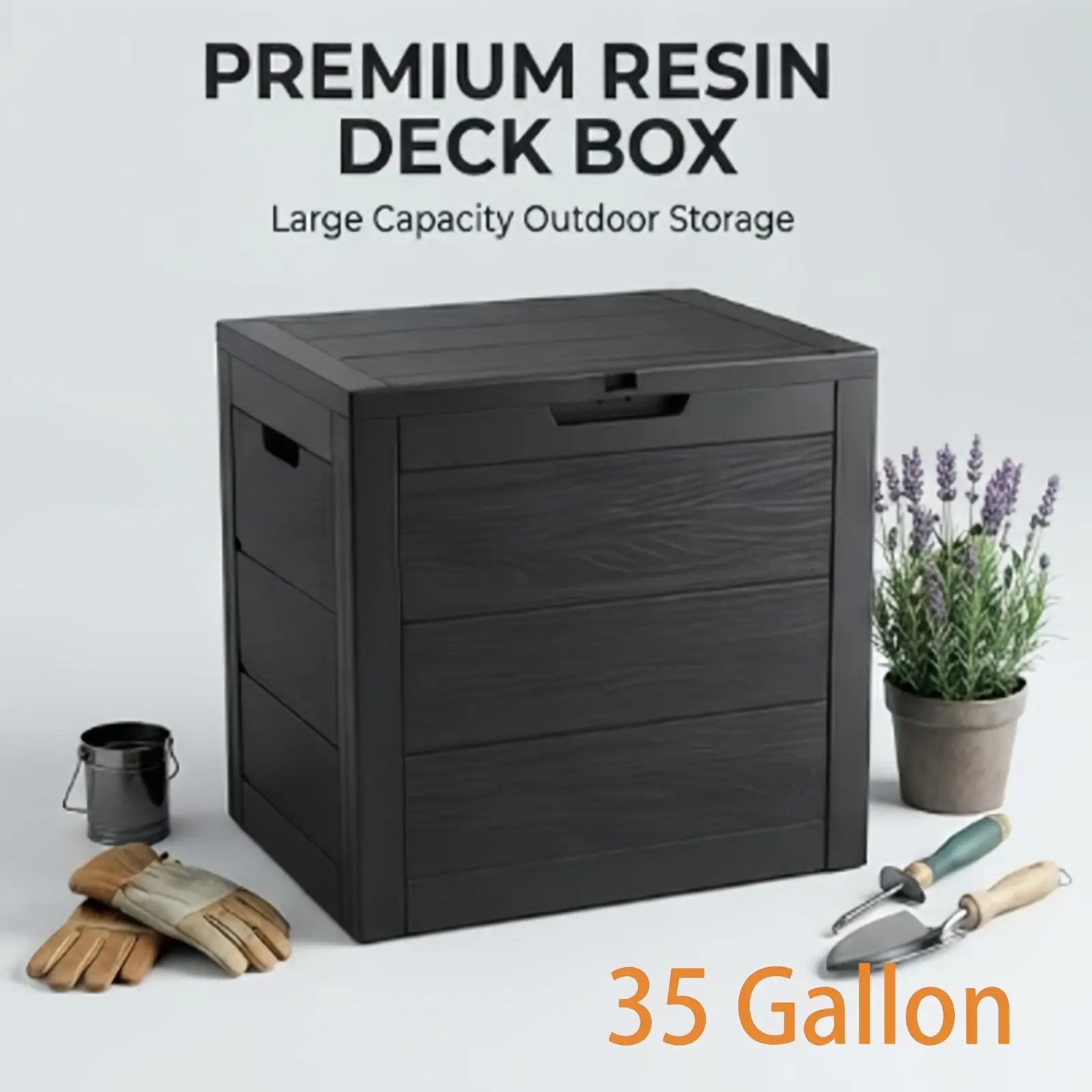 35 Gallon Waterproof Outdoor Storage Box with Handle and Wheels, Lockable Parcel Delivery Deck Box for Porch, Terrace, Pool Accessories, Easy Assembly, Pastoral Decoration