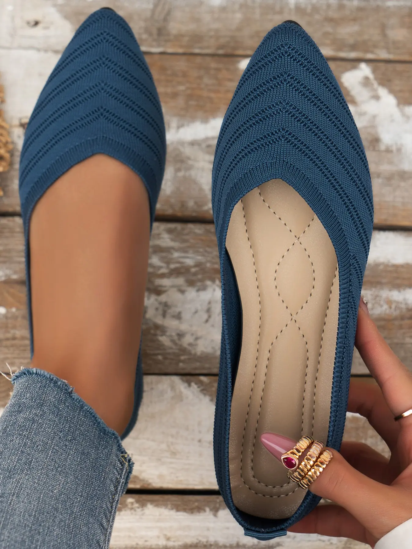 Women Pointed Toe Knit Flat Shoes, Breathable Stretch Slip On, Casual Daily Walking Ballet Flats, Ballerina Flats Shoes, All Seasons, Fabric Upper, Rubber Sole, Footwear