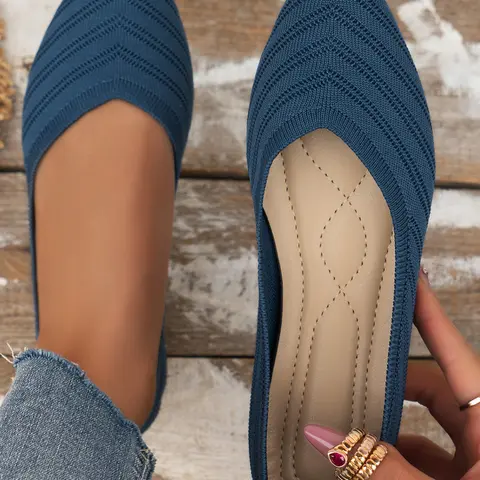 Women Pointed Toe Knit Flat Shoes, Breathable Stretch Slip On, Casual Daily Walking Ballet Flats, Ballerina Flats Shoes, All Seasons, Fabric Upper, Rubber Sole, Casual Textile Shoes, Footwear