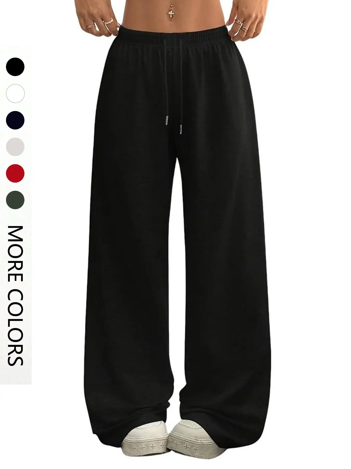 Women's Casual Sporty Long Pants, Drawstring Adjustable Loose Wide Leg, All Season Fashion, Perfect for Daily Wear & Leisure