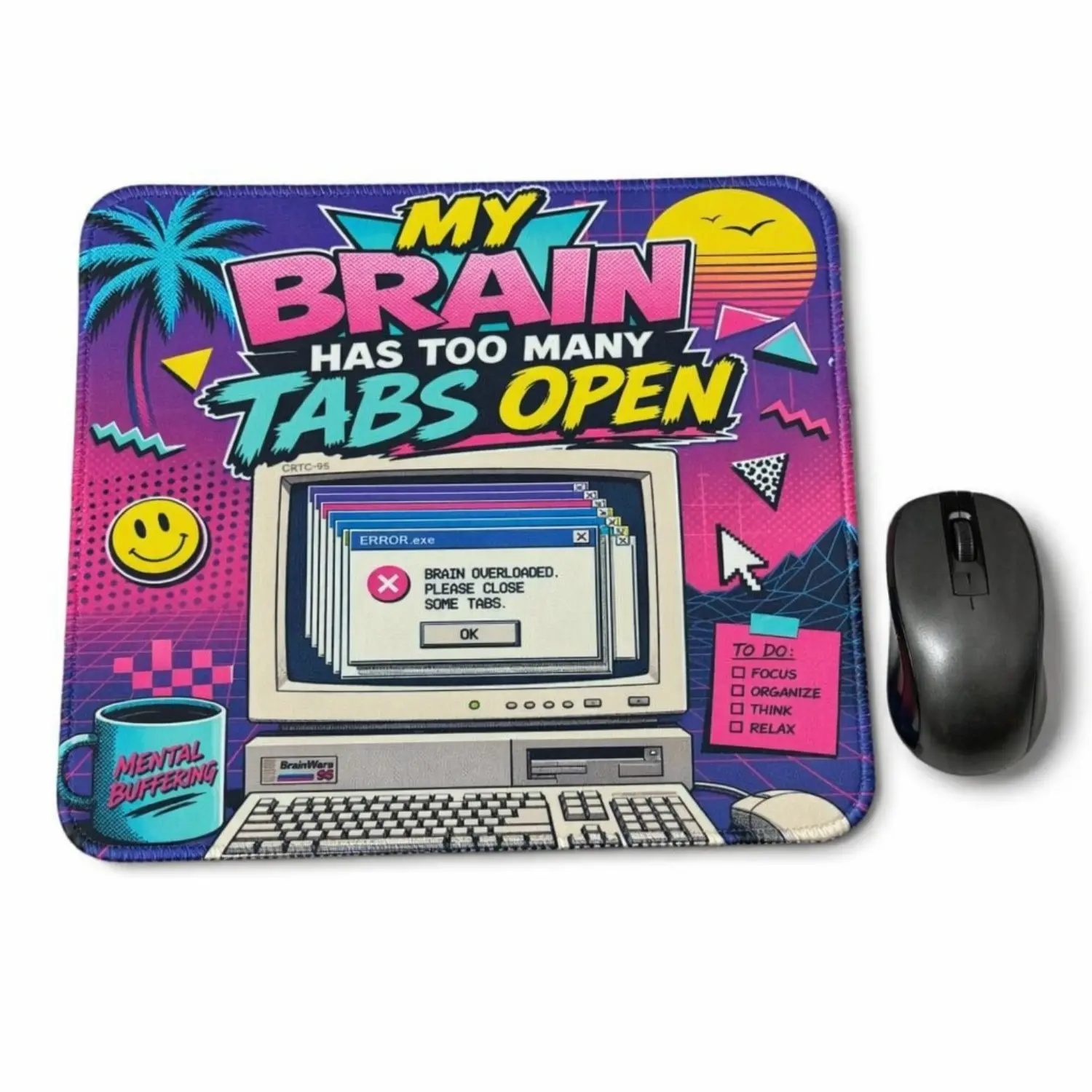 Fun Retro Mouse Pad, Non-Slip Rubber Base, Smooth Fabric Surface, Sewn Edges, Colorful Vaporwave Office Game Mouse Pad for Work, Study, Home Office