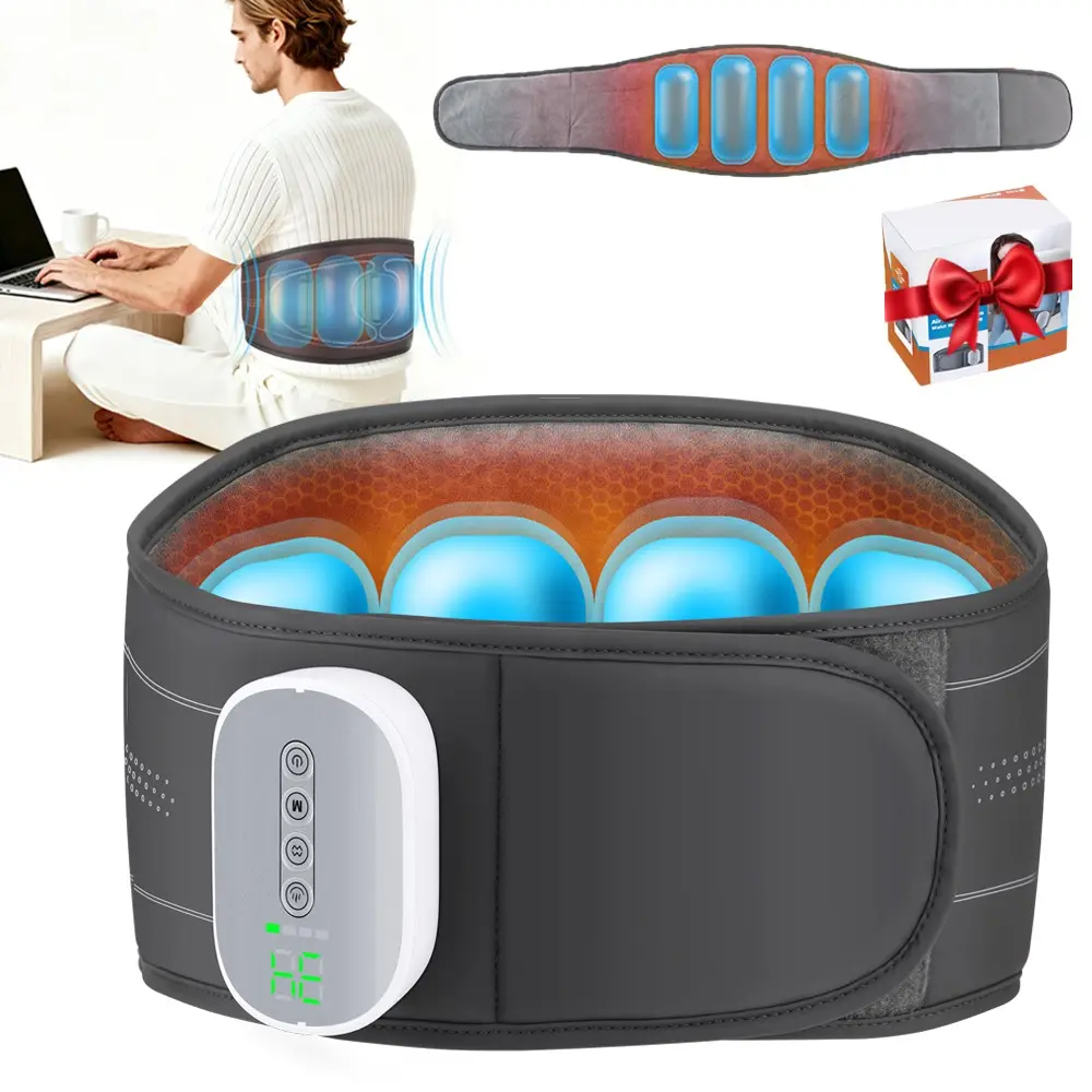 Cordless Heating Pad with Massager for Back, Air Compression Lower Back Massager with 3 Airbag Modes 4 Heat 4 Intensities, Heated Lumbar Waist Wrap Belt, Gifts for Women Men Mom Dad