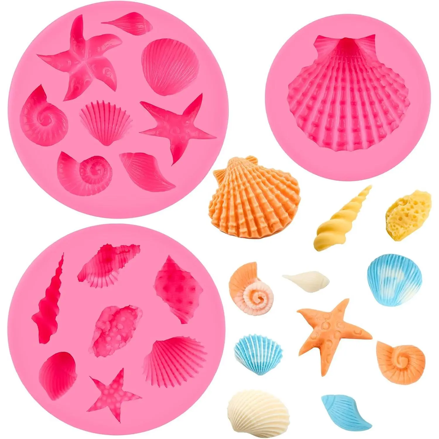 3 Pcs Sturdy Marine Silicone Fondant Molds - Seashell, Conch, Starfish Shapes, Oven-Safe Cake & Pet Supplies Craft Accessory for Dog & Cat Furniture Stairs, Ramps Decor