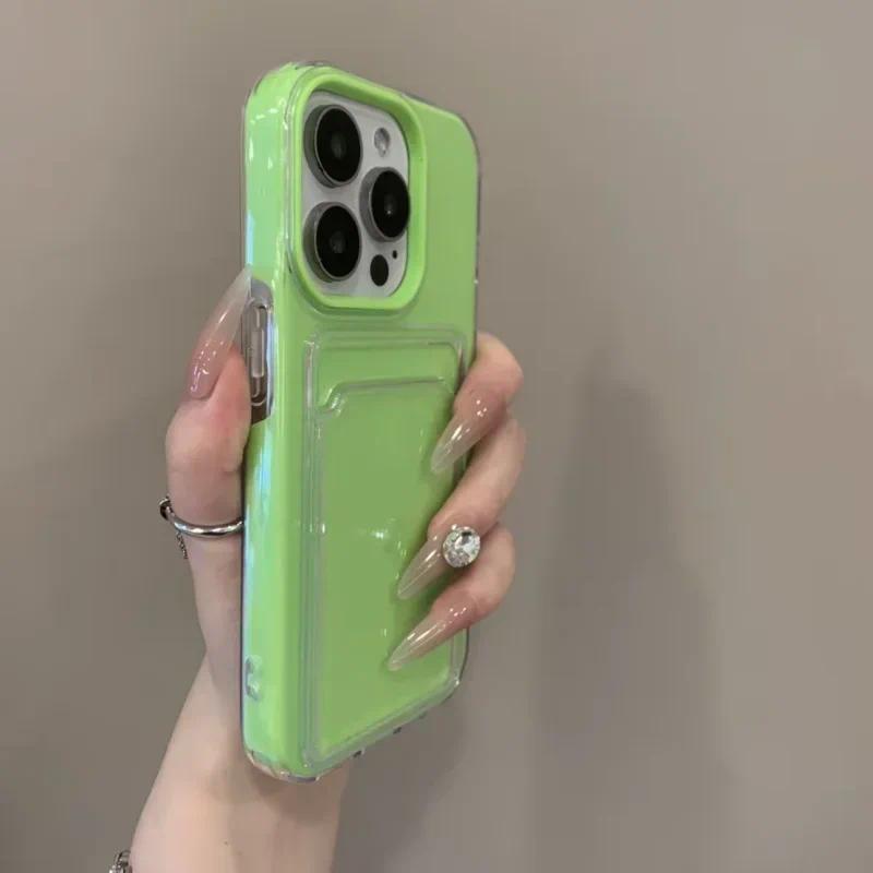 Luxury Clear Card Slot Holder Phone Case For IPhone 16 15 14 13 12Pro Max Wallet 2 in 1 Soft Protector Shockproof Candy Cover