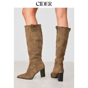 Cider [size 6-11] SUEDE CHUNKY HEEL KNEE HIGH BOOTS