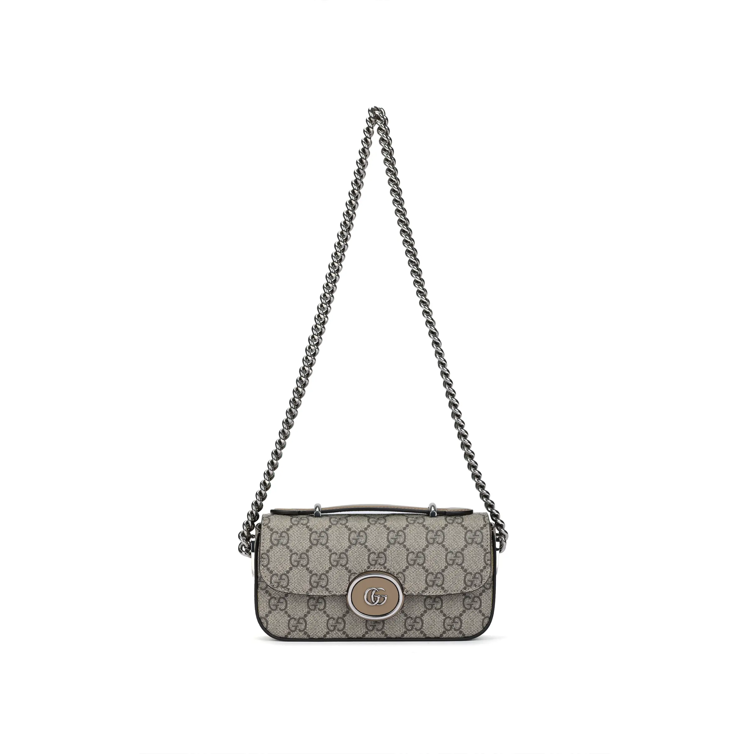 Gucci Petite GG Distressed Double-G Logo Detachable Chain Strap Top-Handle Mini Bag for Women in Beige and Ebony