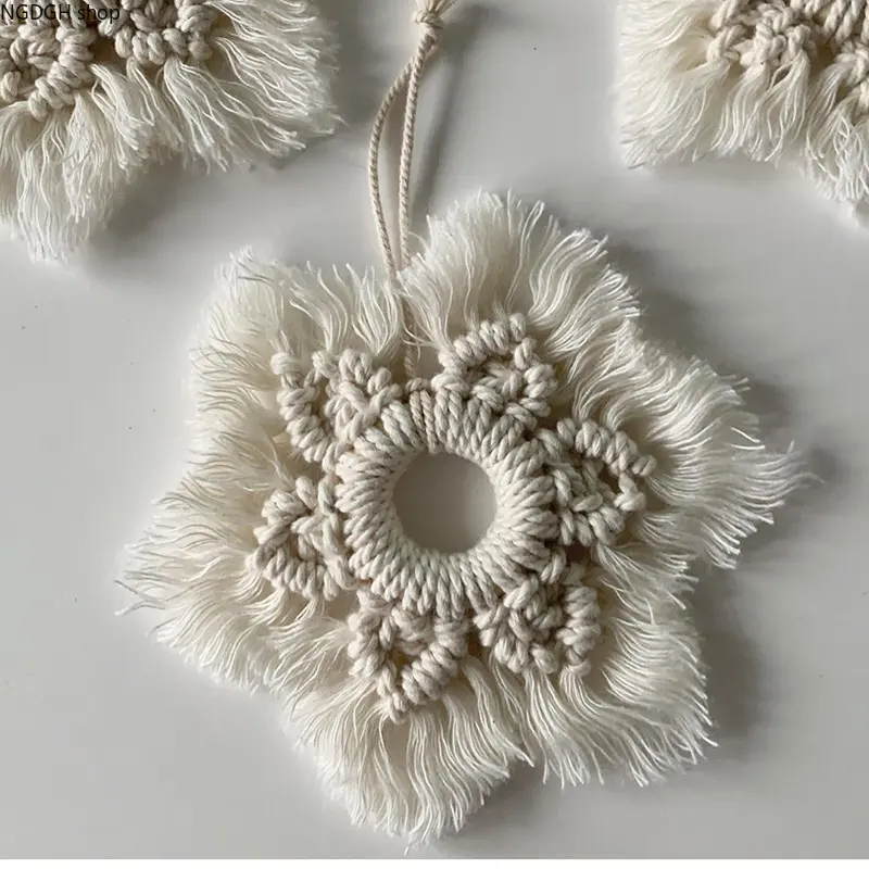 Wall Hanging - Macrame Snowflake Star Ornament Tassel Boho Cotton Rope Christmas Tree Hanging Home Decor Living Room Bedroom Gift Accessory