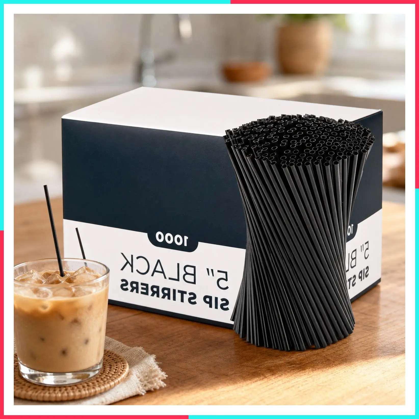 Disposable Plastic Coffee Stirrer Sticks, 1000 Count, 5-Inch Black Drink Stirrers for Coffee, Cocktails, Straws (Pack of 1)