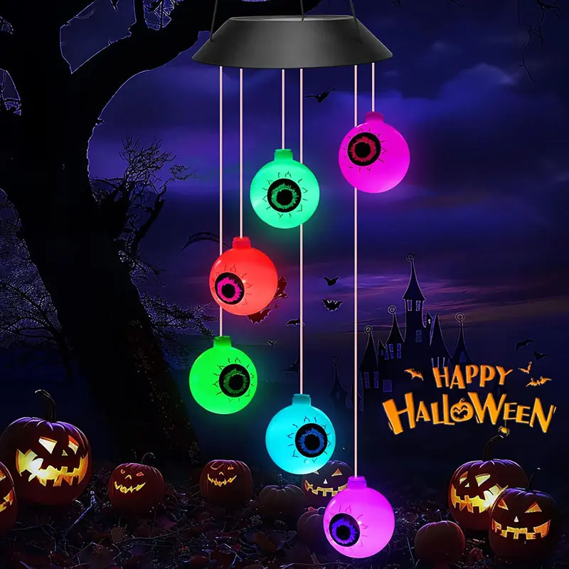 Halloween Outdoor Decoration Waterproof Solar Eyeball Light, Halloween Solar Wind Chime Lamp, Indoor Outdoor Decor for Party Garden Haunted House, Outdoor Decorative Lights