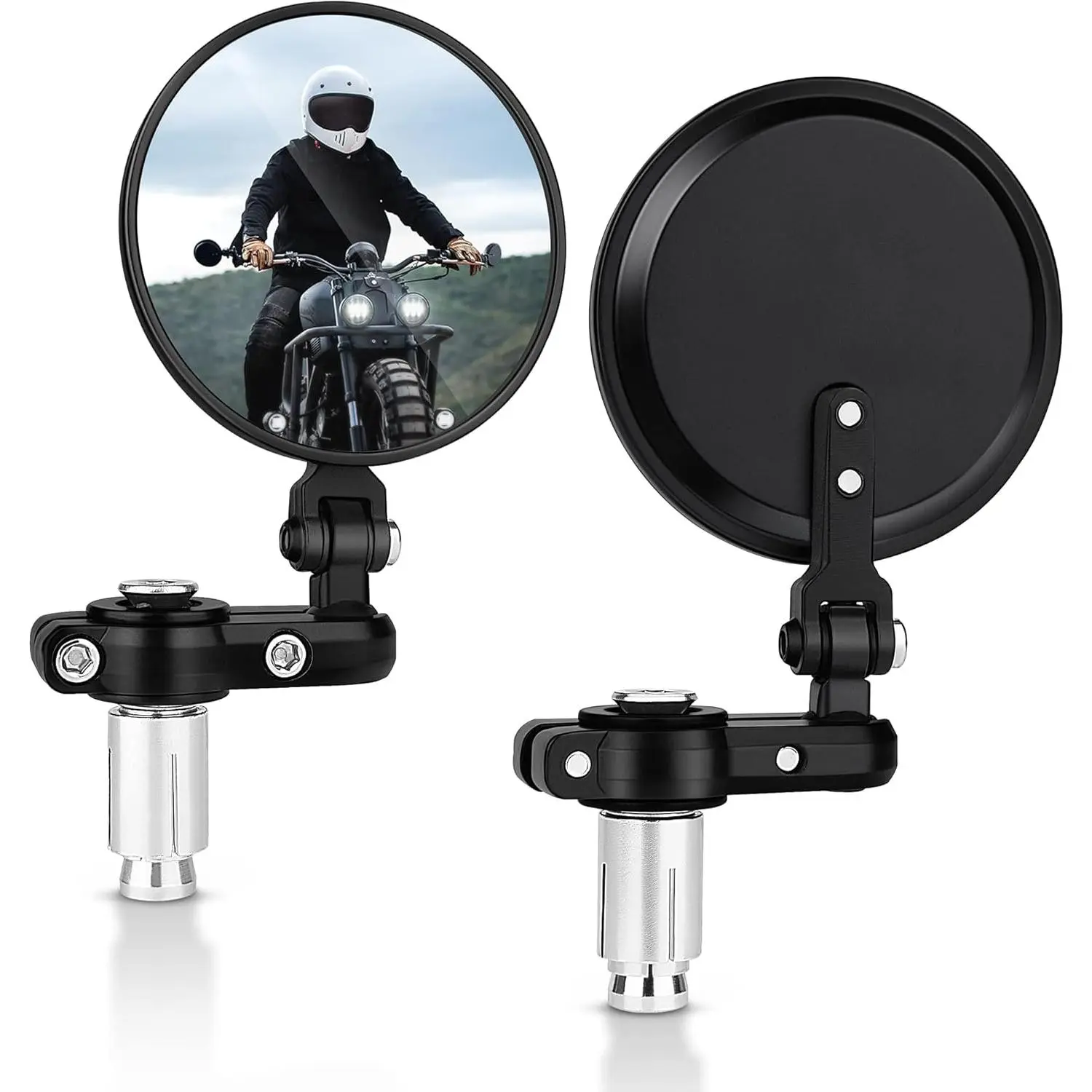 Universal Motorcycle Mirrors, 7/8" (22mm) Round Folding Bar End Side Mirror Convex Rear View Mirrors Compatible with Honda, Scooter, Suzuki, Yamaha, Kawasaki, Victory and More