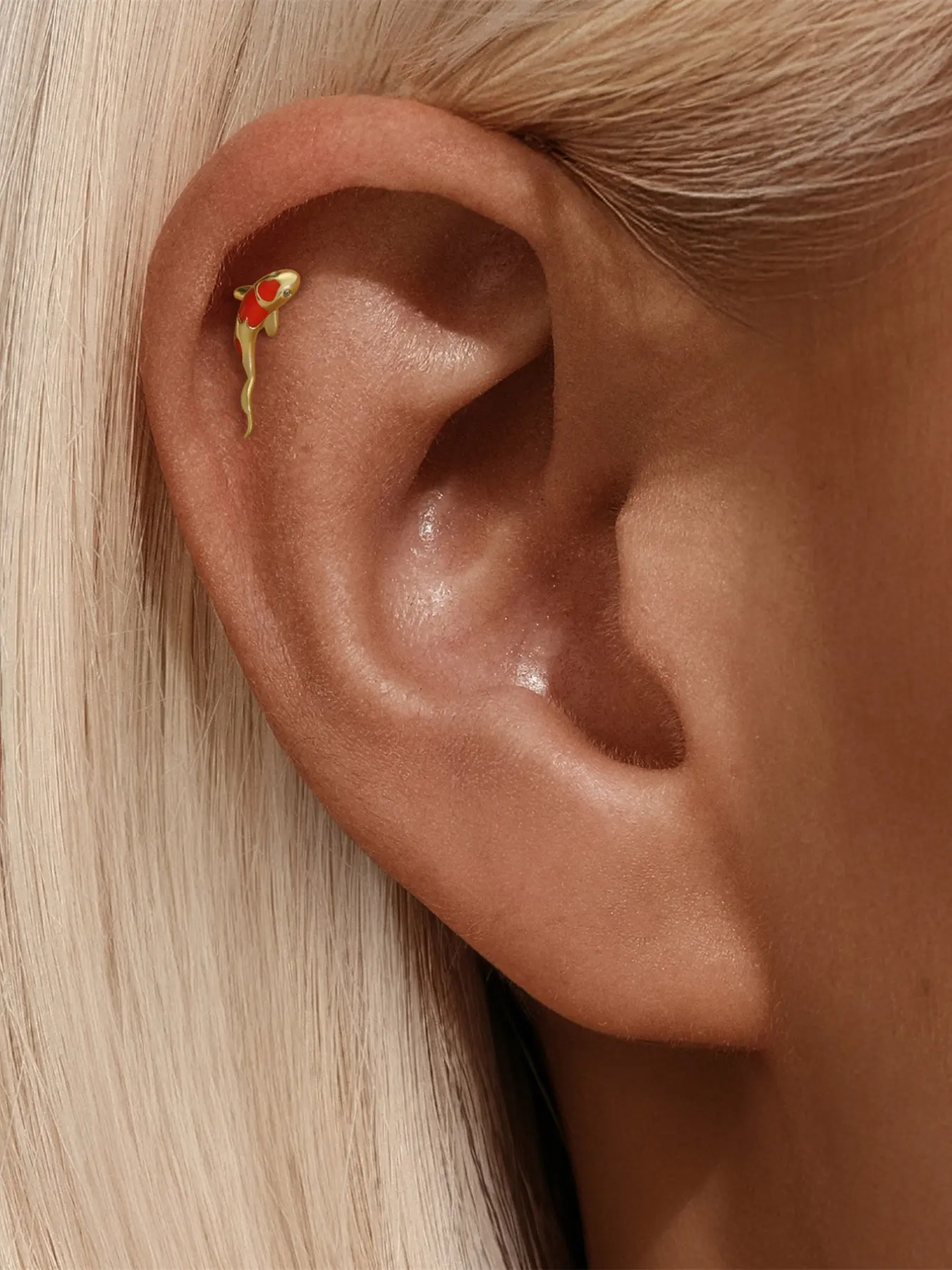 1pc 925 Sterling Silver Koi Earrings for Women 18K Gold Plated Zircon Cartilage Stud Earring Hypoallergenic Animal Helix Tragus Conch Flat Back