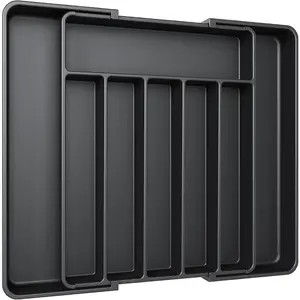 Silverware Storage Box - Expandable Kitchen Drawer Organizer, Adjustable Cutlery Storage Box, Tray for Forks and Knives, Multifunctional Kitchen Storage Tool and Storage Solution, Black, Large Size