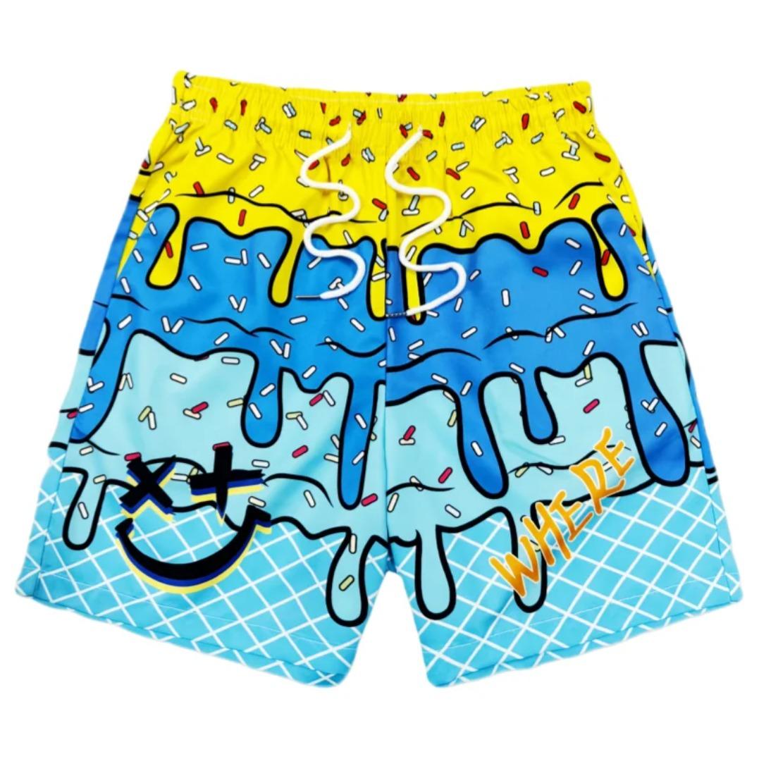 Summer Ice Cream Hawaiian Style Men's Quick-Drying Shorts Breathable Soft Comfortable Loose Plus Size Beach Swimwear Casual Shorts