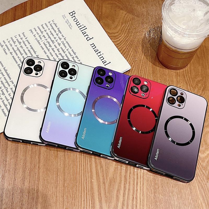 OREKROY【Freeship】Magnetic Gradient Case with Full Camera Lens Protector For iPhone 16 15 14 13 12 Pro Max,Compatible with MagSafe Wireless Charging,Scratch Resistant Gradient Glass Hard Back Cover