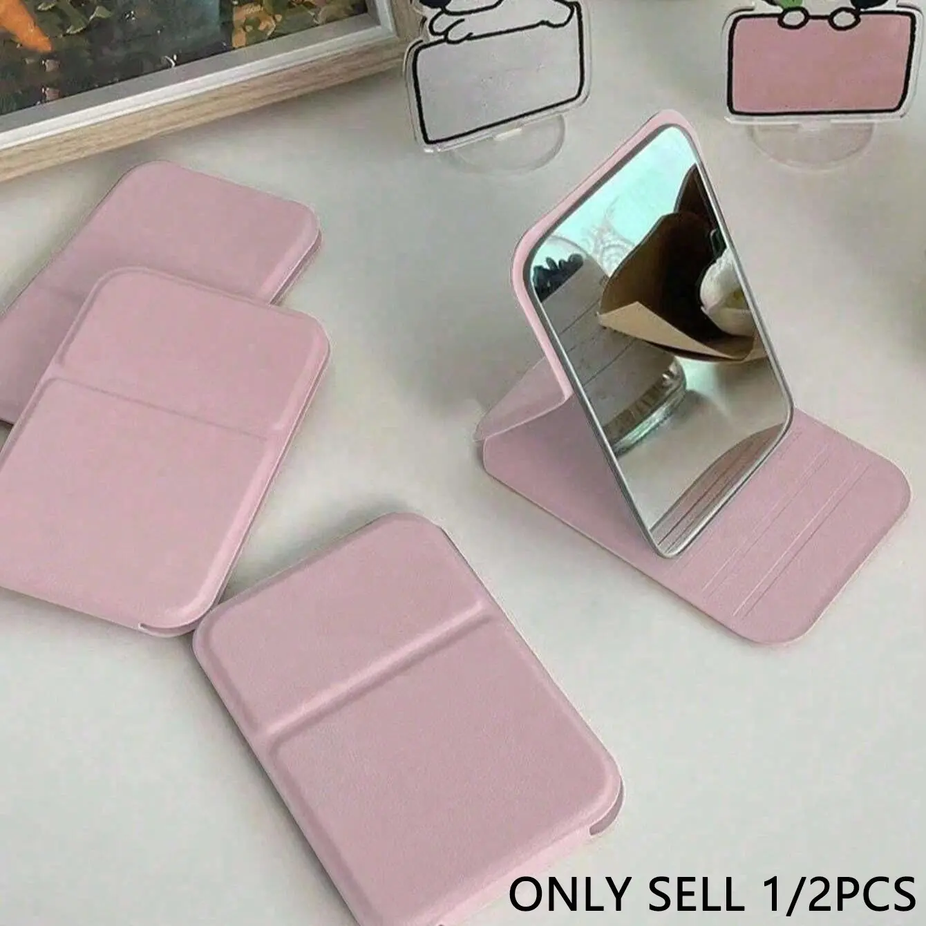 1/2PCS Portable PU Leather Folding Desktop Makeup Mirror with Adjustable Stand for Personal Use,Travelling Foldable Mirror