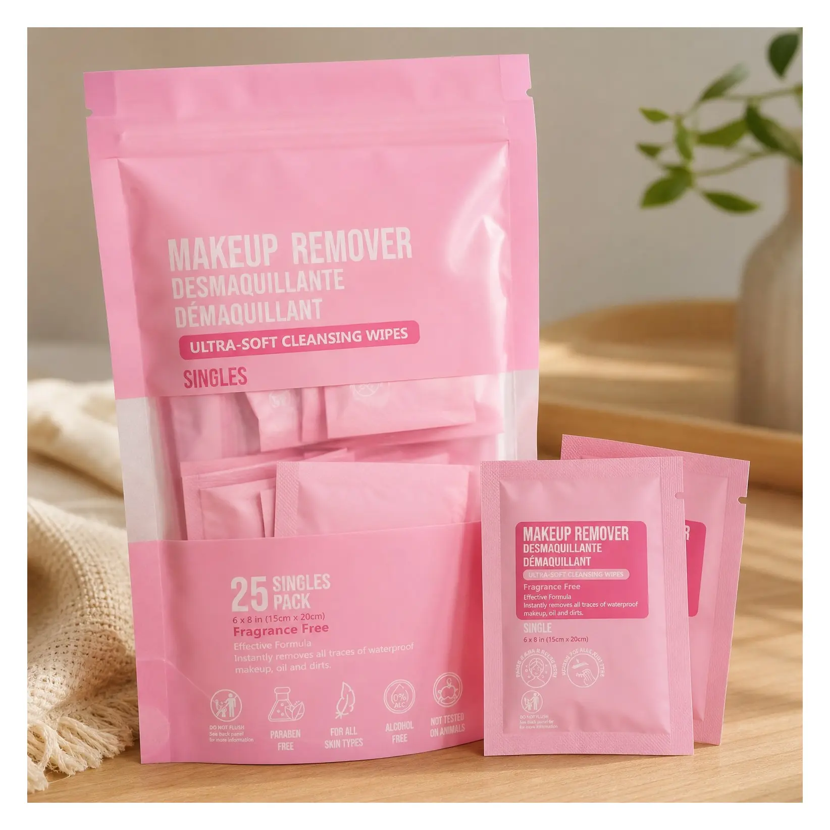 Pink Micellar Makeup Remover Wipes, 25 Count Individually Wrapped | Travel Size Facial Cleansing Wipes with Vitamin E, Gentle for Sensitive Skin, Gift for Women & GirlsGift