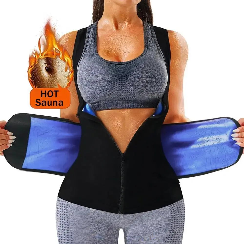 Women's Zipper Short Sleeves Sauna Shirt Compression Body Shaper Waist Trainer Gym Workouts Fitness Apparel Activewear Clothes