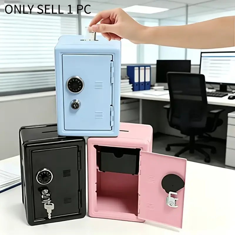 Security Lock Metal Money Box with Key And Combination Lock, Removable Drawer, Heavy Duty Iron Cash Box, Money Box Gift, for School, Savings, Secure Money Box, Money Safe for Cash