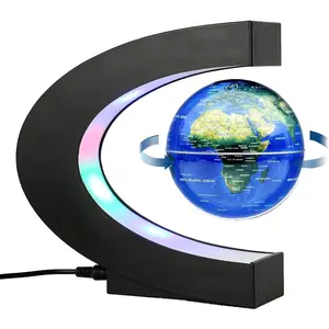 Magnetic Levitation Floating Rotating World Globe with LED Light - C Shape Anti Gravity Levitating Globe for Desk Office Decor, STEM Educational Map, Unique Tech Gift for Men Kids Boss, 3.5 Inches