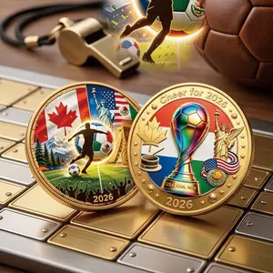 New Challenge Coin Collection, Metal Material 2D, 2026 Football Cup Commemorative Coin, Dual-Sided Painted Alloy Coin, Perfect Gift for Football Fans