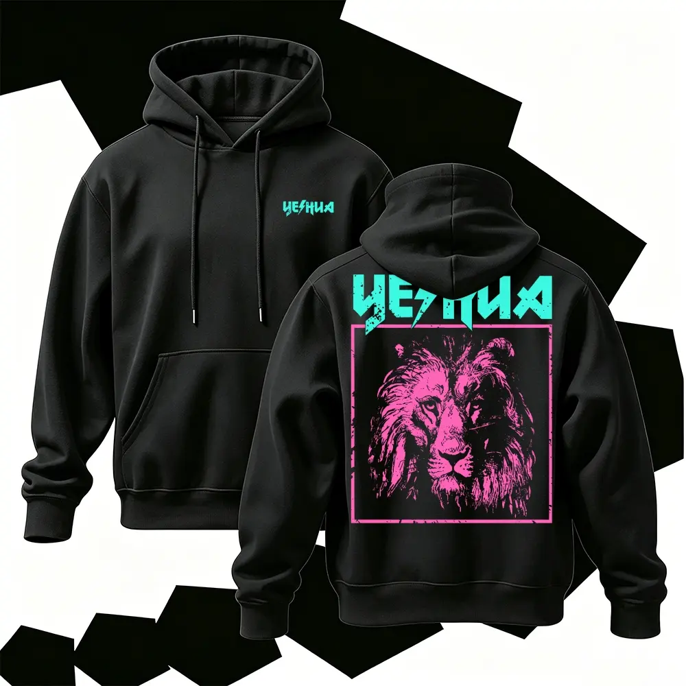 Wild Lion Hoodie, Retro Neon Graphic Sweatshirt, Gothic Streetwear Pullover Hoodie, Casual Unisex Hoodie