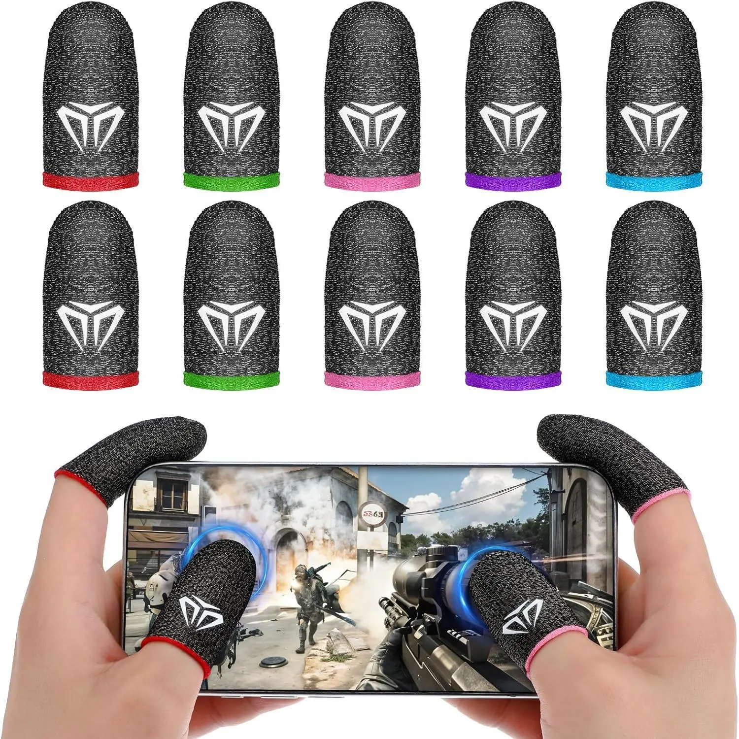 10-Count Nylon Spandex Gaming Thumb Sleeves for Gamers, Breathable Smooth Phone/Tablet Accessories with Compression Support, Anti-Slip Grip Protector for Handheld Smartphones & Touchscreen Devices, Gamer Stuff, Stretch