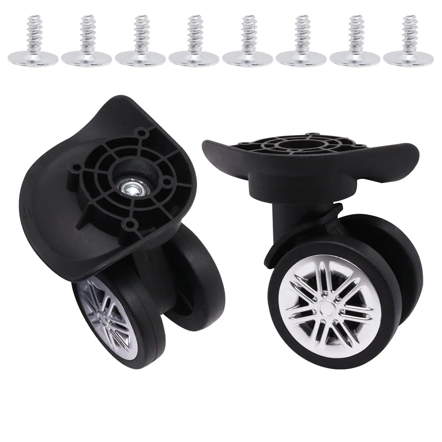 Luggage Wheels Replacement Kit, Suitcase Wheels Replacement with Screws, 360° Rotation Spinner Wheel, Mute Double Row Swivel Wheel for Luggage Suitcase Trolley (Black, 2PCS)