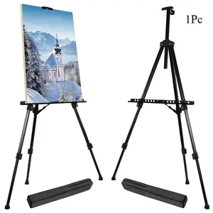 66-Inch 3-Tier Adjustable Metal Easel – Foldable, Portable Floor Tripod for Wedding Signage, Art Displays, Painting, and Party Decor – Sturdy, Lightweight Black Easel; Quick-Setup Art Exhibition Equipment | 3-Tier Easel