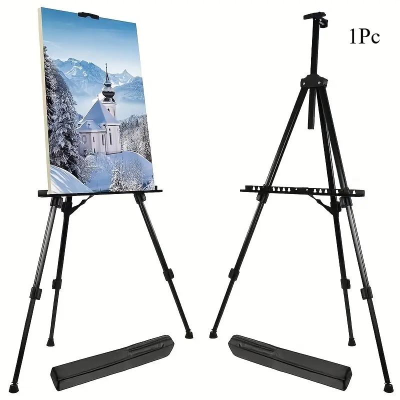 66-Inch 3-Tier Adjustable Metal Easel – Foldable, Portable Floor Tripod for Wedding Signage, Art Displays, Painting, and Party Decor – Sturdy, Lightweight Black Easel; Quick-Setup Art Exhibition Equipment | 3-Tier Easel