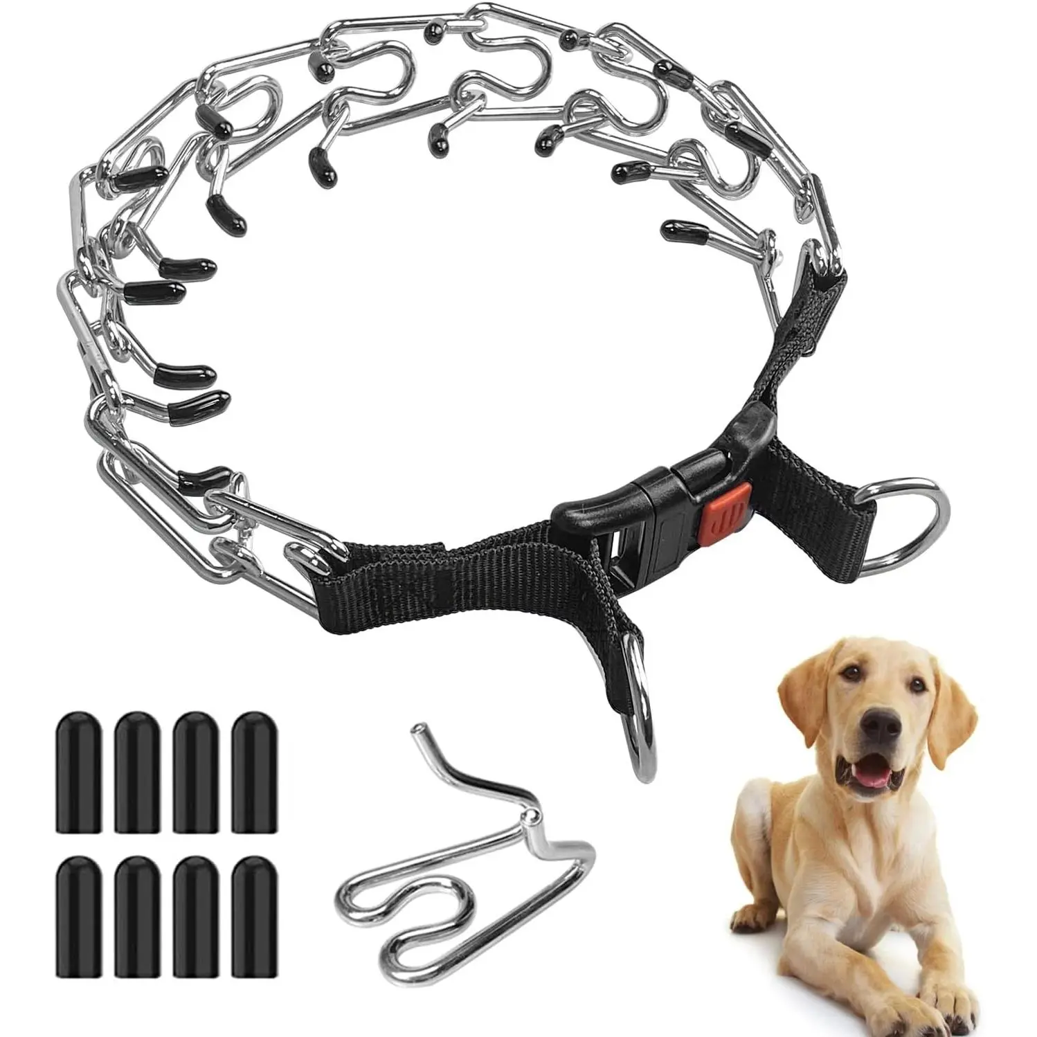 Prong Collar for Large Dogs, Dog Pinch Collar,Dog Choker Collar,High Strength Quick Release Metal Buckle,Comfort Rubber Tips,for Large Dog