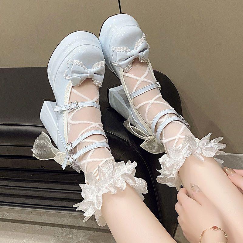 Lolita Shoes Women High Heels Shoes Woman Chunky Sandals Summer Mary Janes PU Leather Shoes Retro Bow Party Platform Pumps
