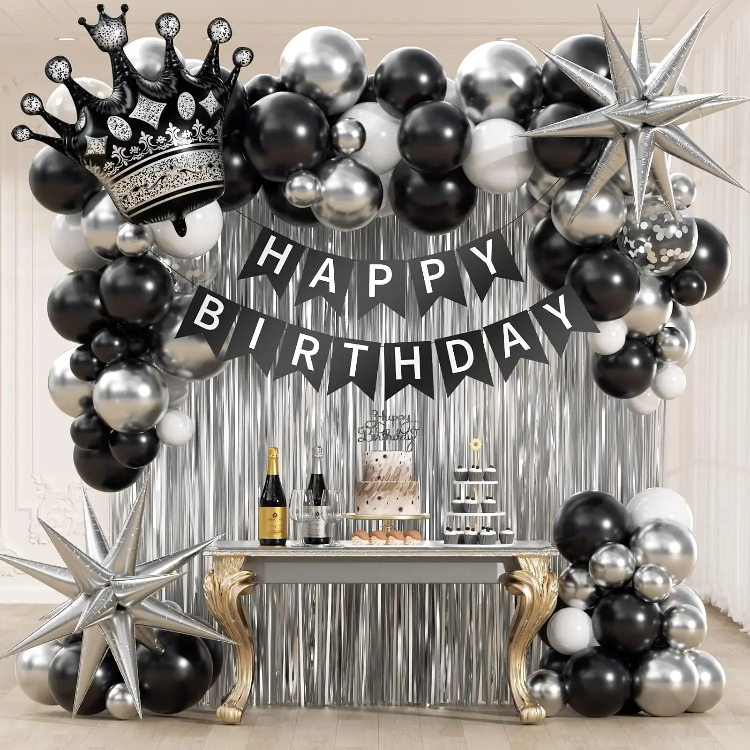 Black Birthday Decorations for Men with White  and  Balloons | 21st, 25th, 27th, 30th, 35th, 40th, 50th, 60th Men Birthday Decorations