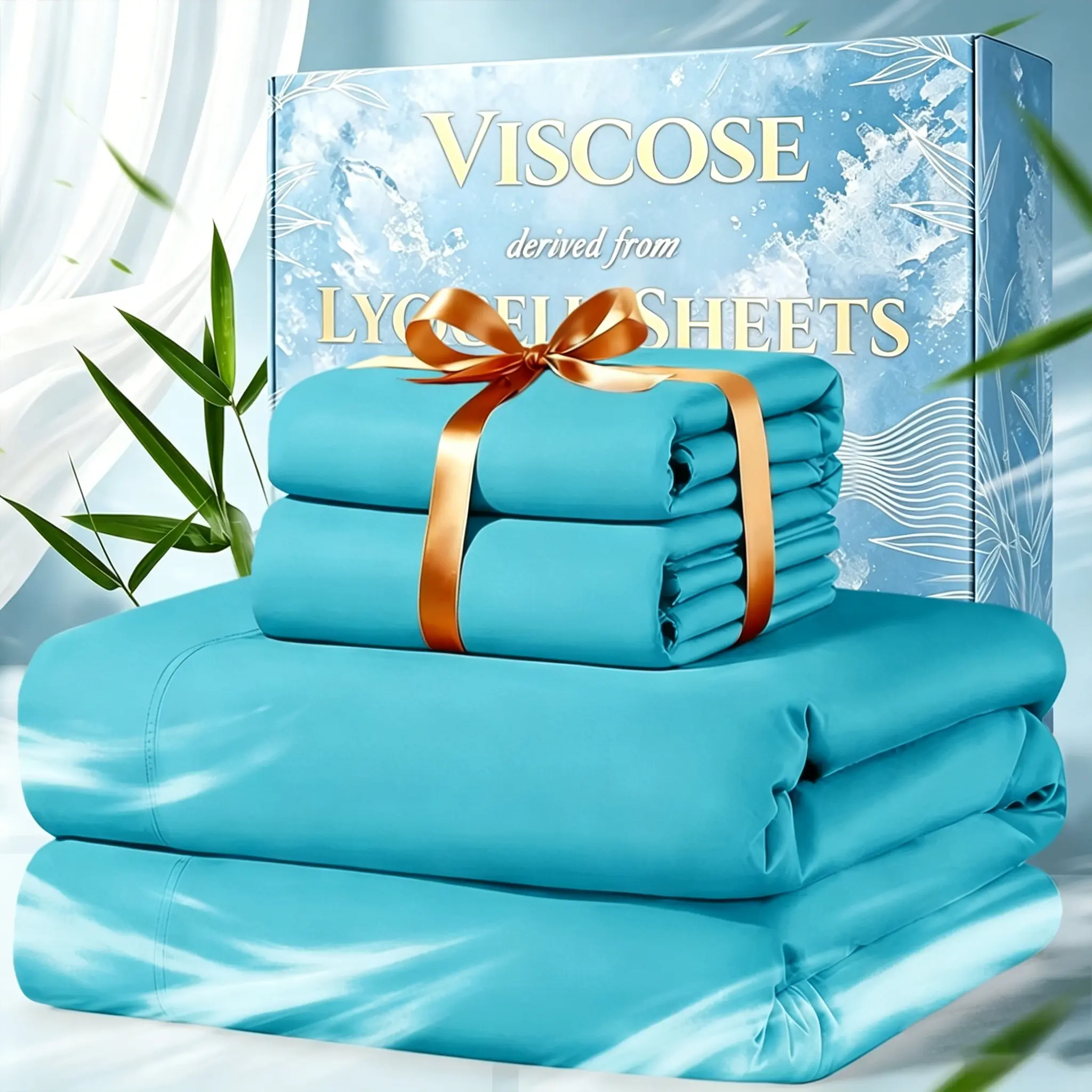OS OMYSTYLE 4PCS Cooling Bed Sheets Set, Lyocell Queen Size Sheets, Breathable & Skin-Friendly, Soft Elastic Easy Fit, All-Seasons Comfort, Fit For Hot Sleepers, Night Sweats - Smooth Sheets For Room Decor - T/F/Q/K