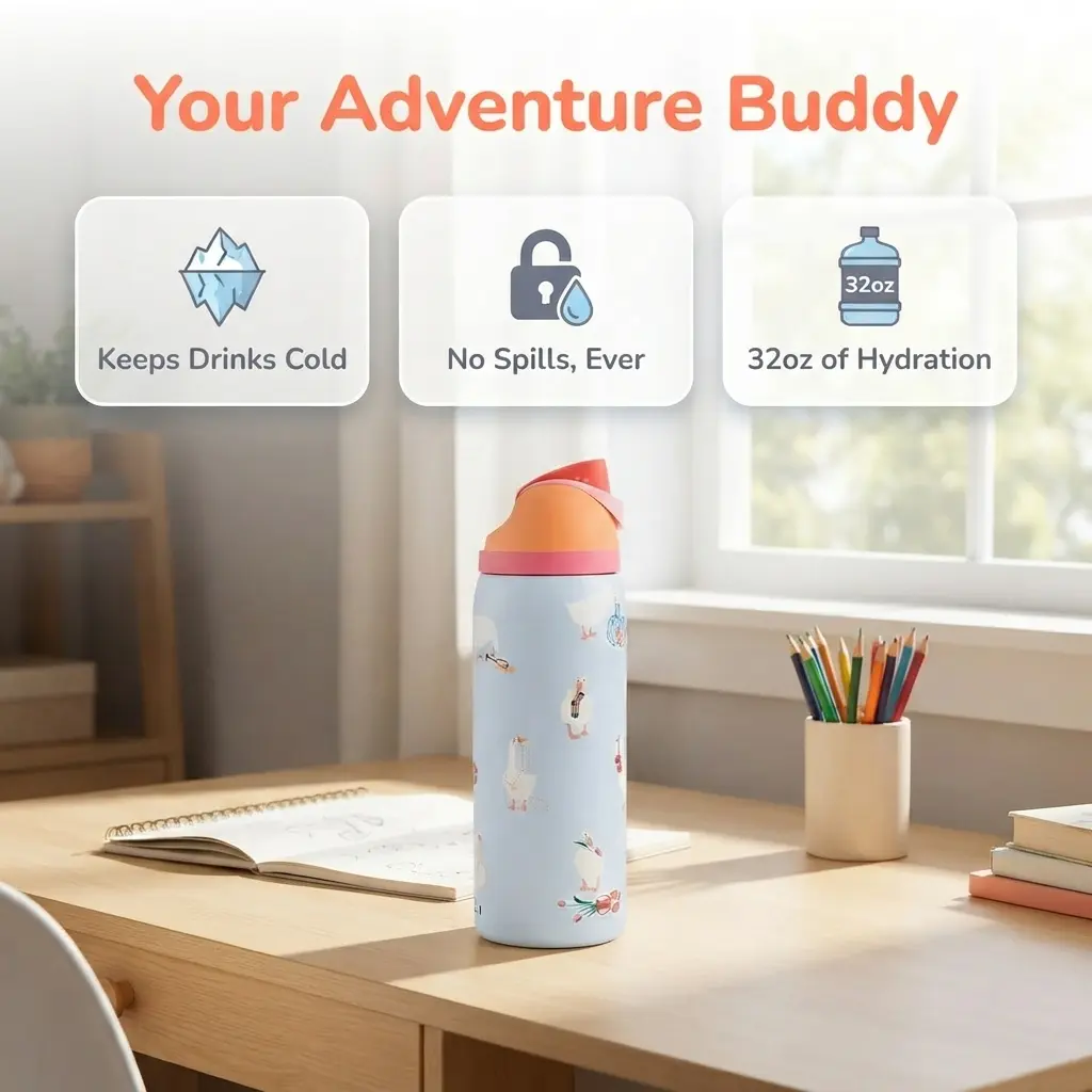 FreeSip Big Goose Series 32oz Stainless Steel Insulated Water Bottle with Straw, BPA‑Free Vacuum Travel Tumbler for Sports & Travel