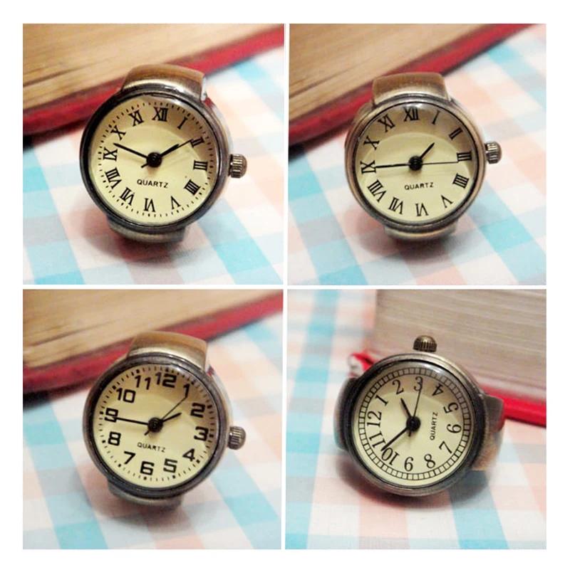 Vintage Punk Finger Watch Mini Elastic Strap Alloy Watches Couple Rings Jewelry Clock Retro Roman Quartz Watch Rings Women Men