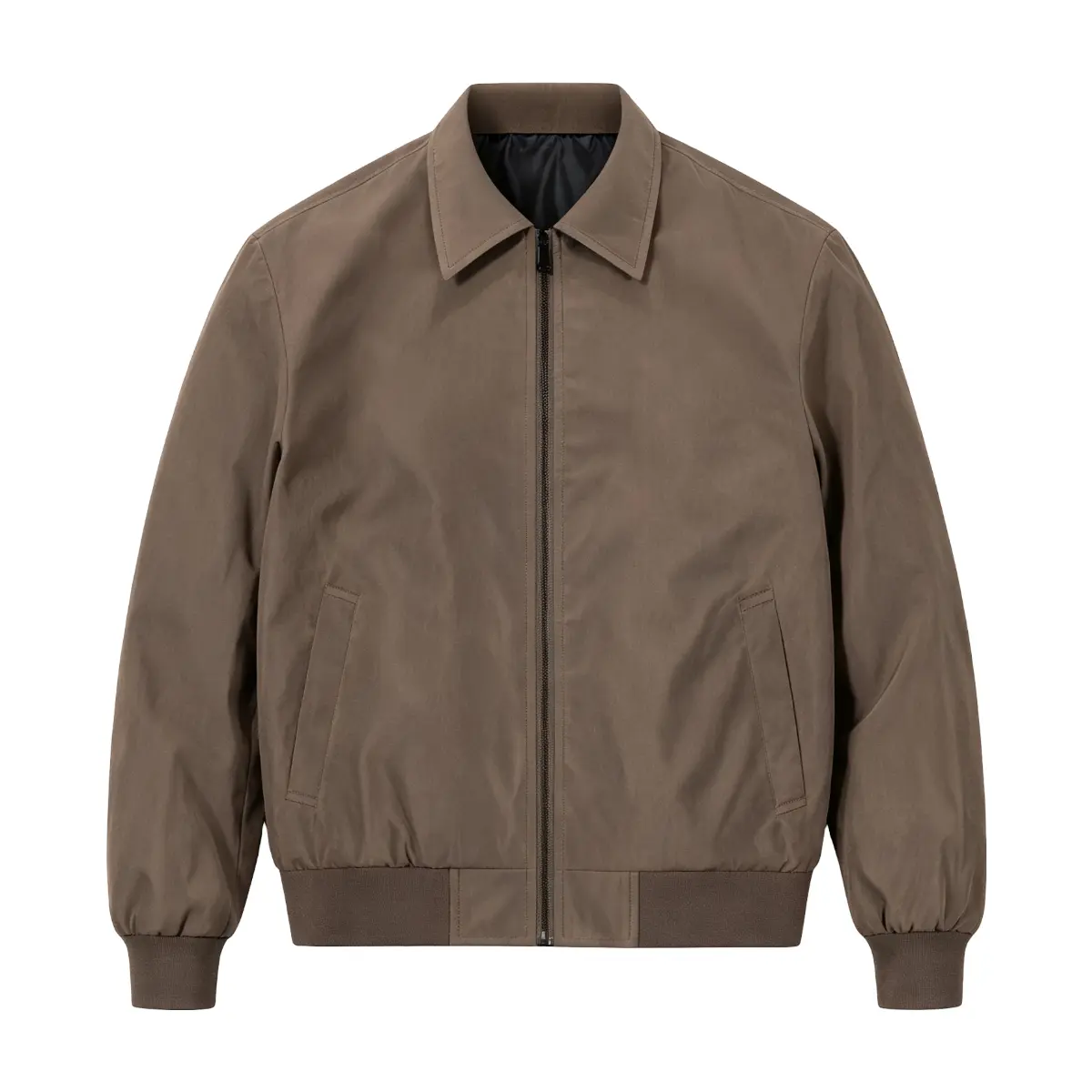 Men's lapel full zipper Harrington jacket, lined with lining and ribbed closure for windproof lightweight flight jacket, simple solid color business baseball top, suitable for commuting, office, daily streets, as the main outerwear for spring and autumn.