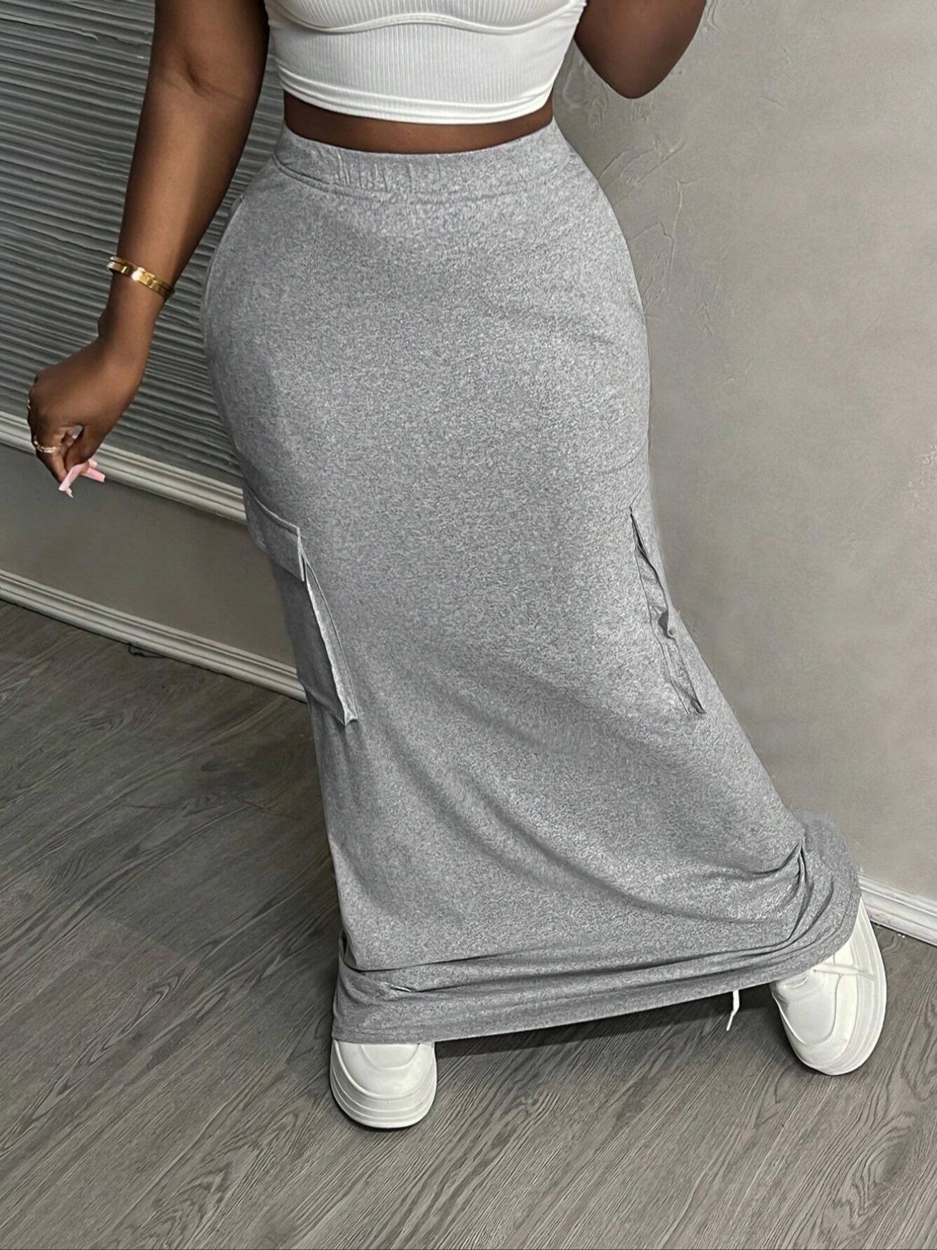 Women's casual high waist pocket hip straight long gray Fit skirt, suitable for street, daily leisure, outdoor activities, holidays, club parties, office wear