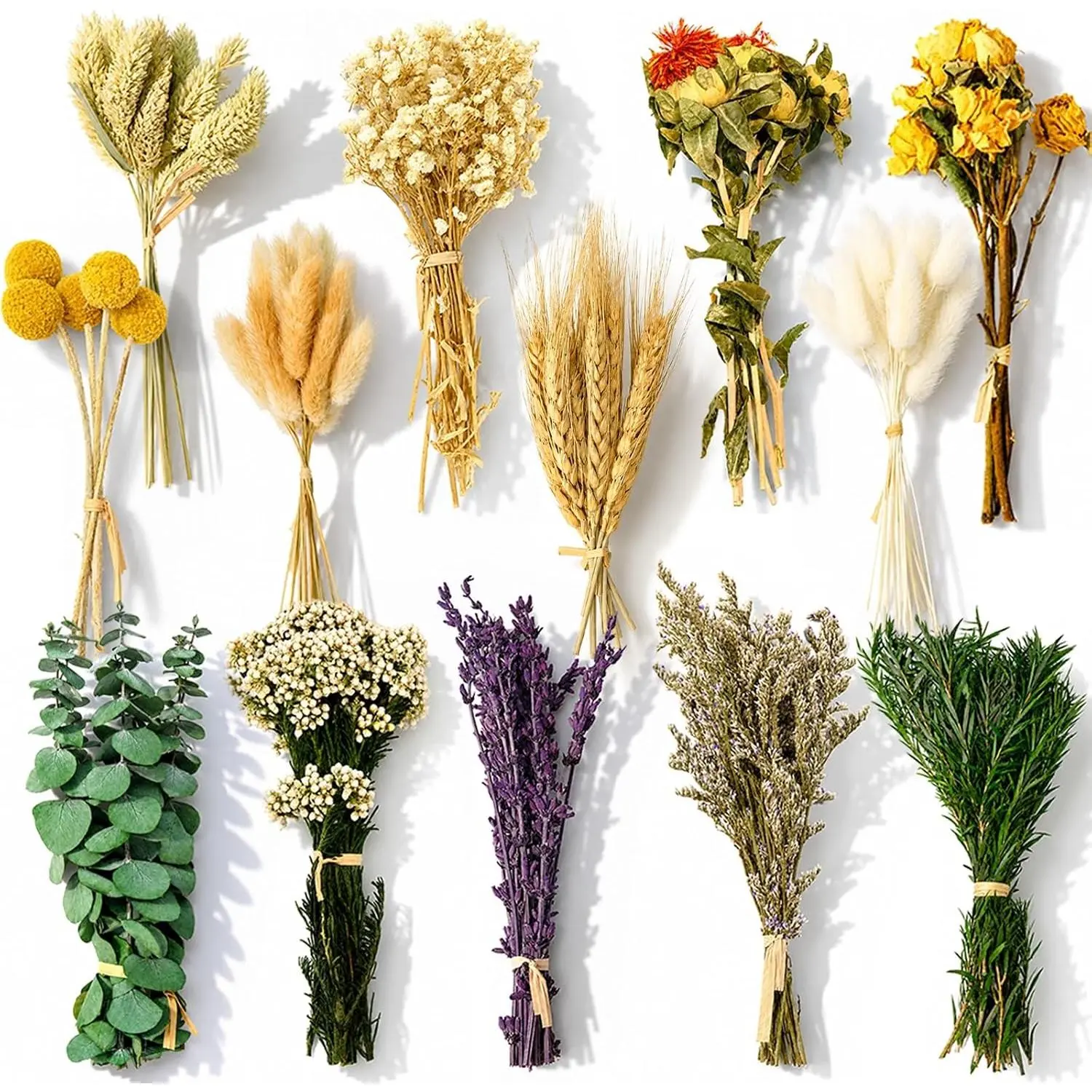 150Pcs DIY Natural Dried Flower Set, Preserved Mini Flowers Bouquets |   Mixed dried flower set with lavender, roses, eucalyptus and other florals for DIY crafts, home decor and wedding arrangements
