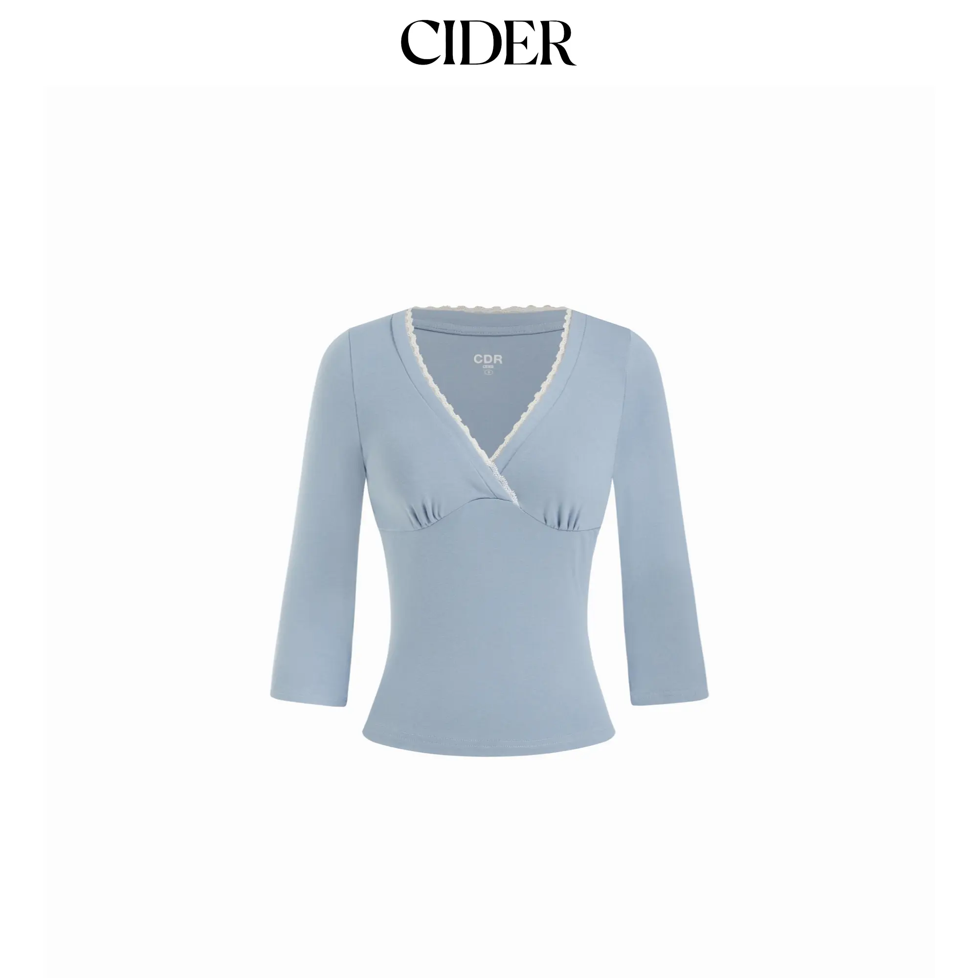 Cider Viscose-blend V-neck Lace Panel Long Sleeve Tee SummerFinds