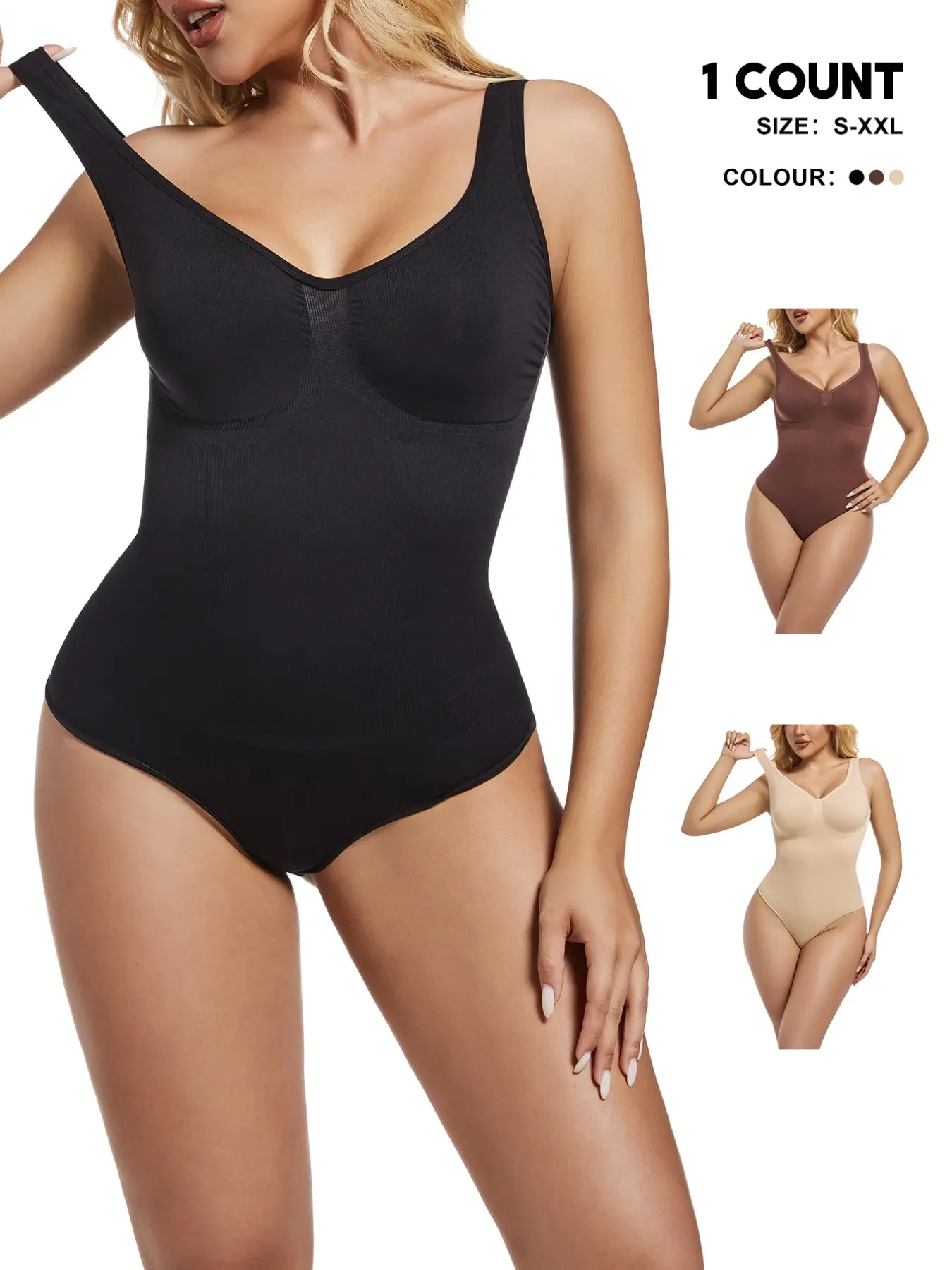 Women's Sleeveless V-Neck Romper, Seamless Chest Support, Soft Elastic Compression, Casual All Seasons Wear, Organic Textile, Y Type Silhouette
