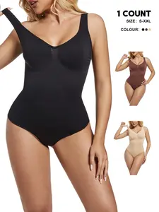 Women's Sleeveless V-Neck Romper, Seamless Chest Support, Soft Elastic Compression, Casual All Seasons Wear, Organic Textile, Y Type Silhouette