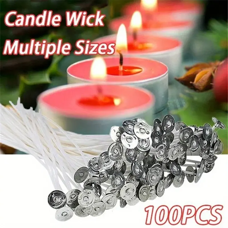 100Pcs/bag Functional Smokeless Candle Wick, DIY Handmade Aromatherapy Soy Wax Smokeless Cotton Thread Wick Accessory, Used for Making and DIY Cylindrical Candles, Holiday Table Decoration, Home Atmosphere Decoration