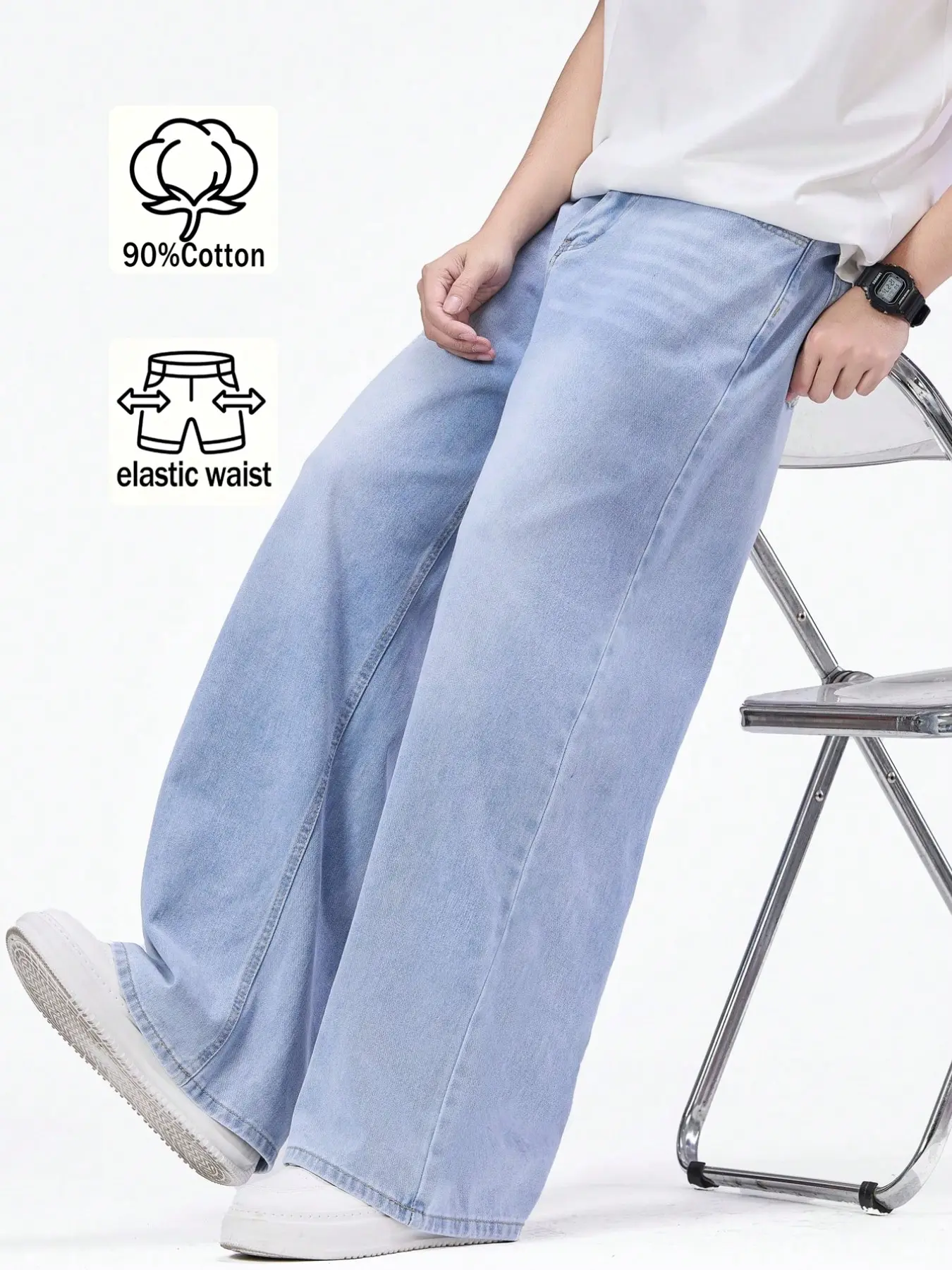 2026 New High-End Custom Teen Boy Casual Denim Woven Quality Jeans, Loose-Fit Elastic Waist, Perfect for School and Commute, Comfortable Daily Wear, Fashion Youth Style