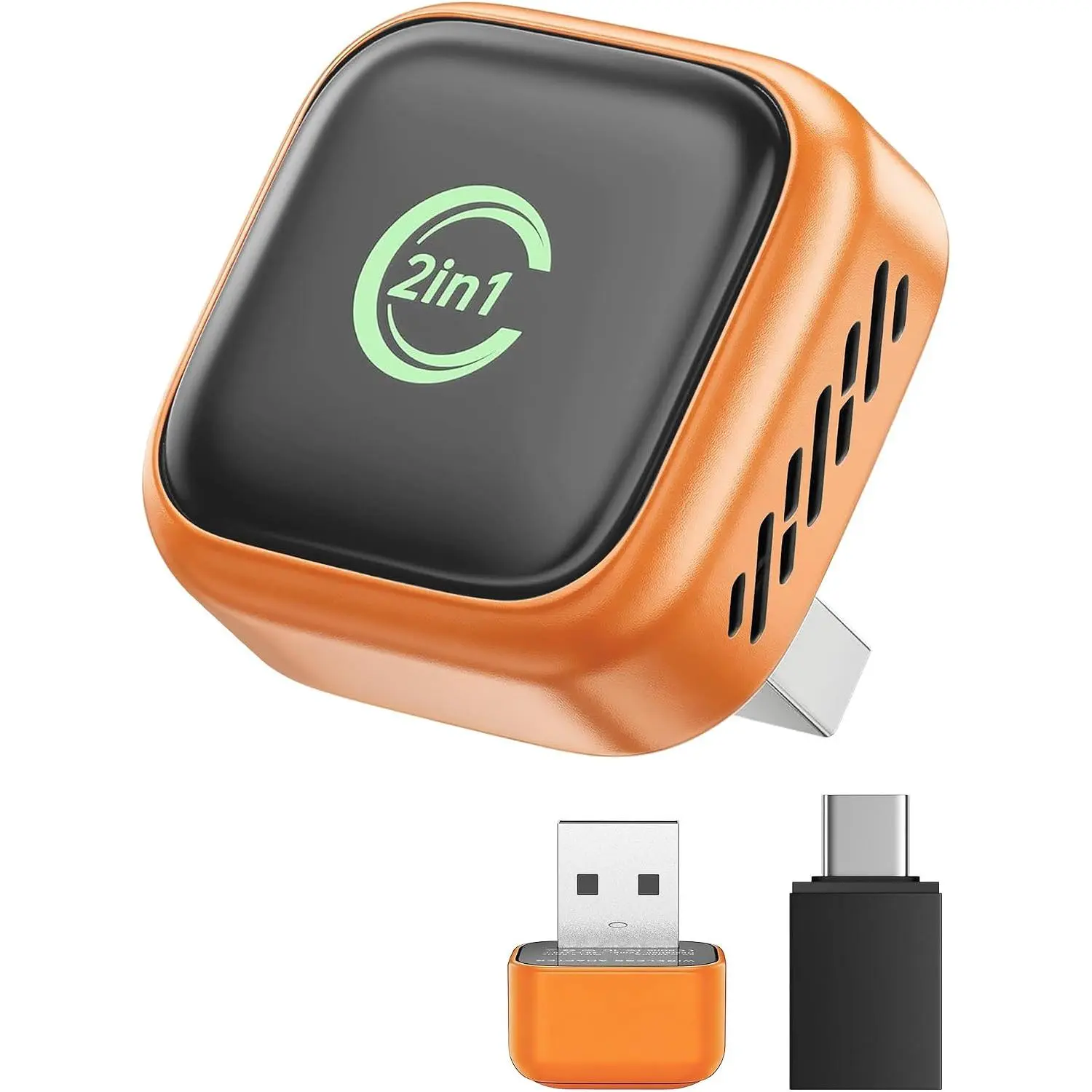 Adapter, Convert Wired to , 2-in-1  & , Mini Plug & Play,  Auto-Connect, USB/USB-C for  with -in  & iOS 10+/Android 11+ (Orange)
