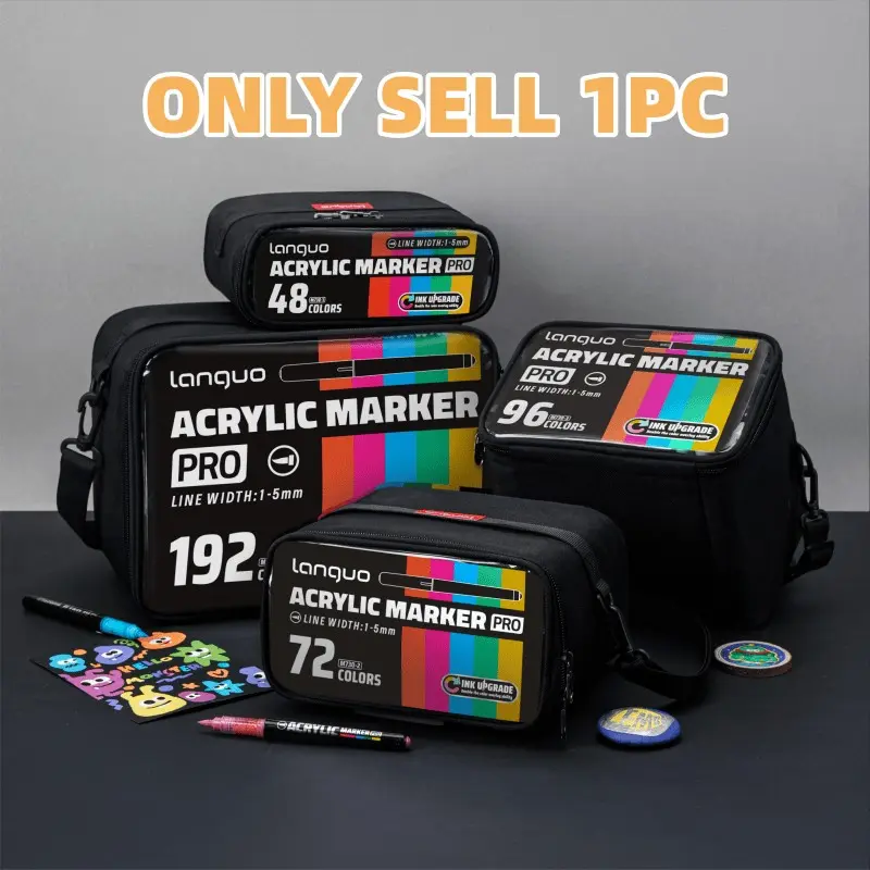 Liquid Acrylic Marker Pen Set, Art Markers Set, 48/72/96/192 Colors, Enhanced Ink Coverage, Multi-Material Art Use, Fabric Storage Bag Included