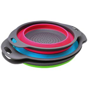 Collapsible Colander Set of 3 Round Silicone Kitchen Strainer Set - 2 count 4 Quart and 1 count 2 Quart- Perfect for Draining Pasta, Vegetable and fruit (green,blue, purple)